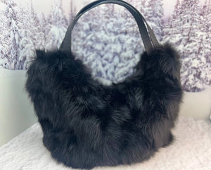 Real black fox fur bag
