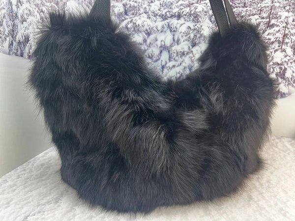 Real black fox fur bag