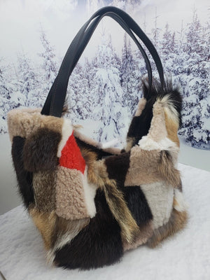 Patchwork fur shopper bag
