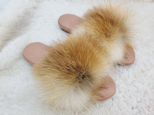 Red fox fur slippers