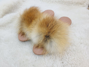 Red fox fur slippers