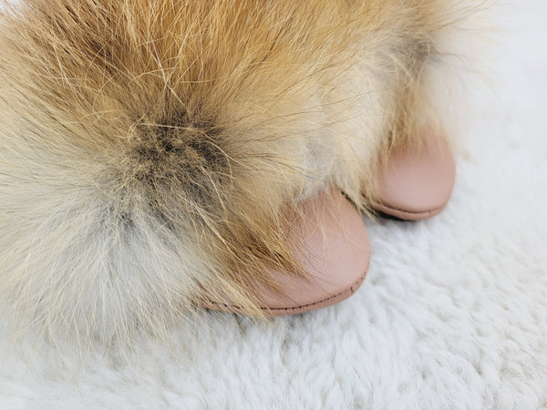 Red fox fur slippers