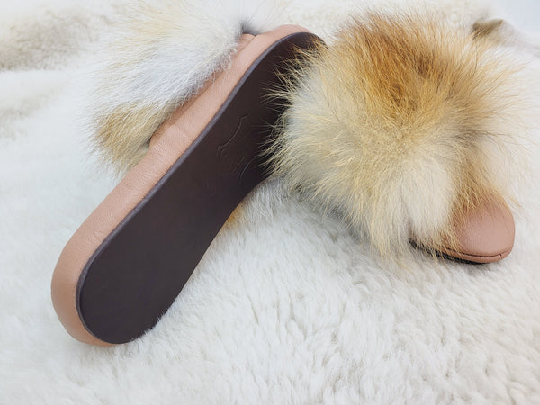 Red fox fur slippers