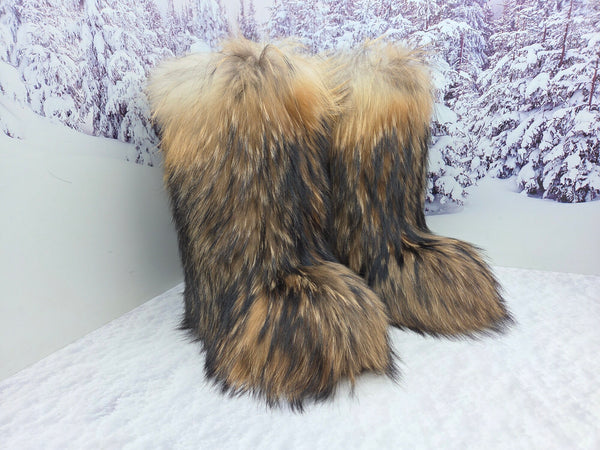 Raccoon fur boots