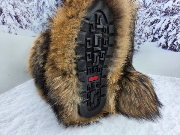 Raccoon fur boots