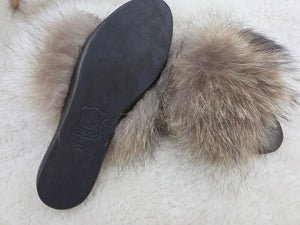 Raccoon fur slippers