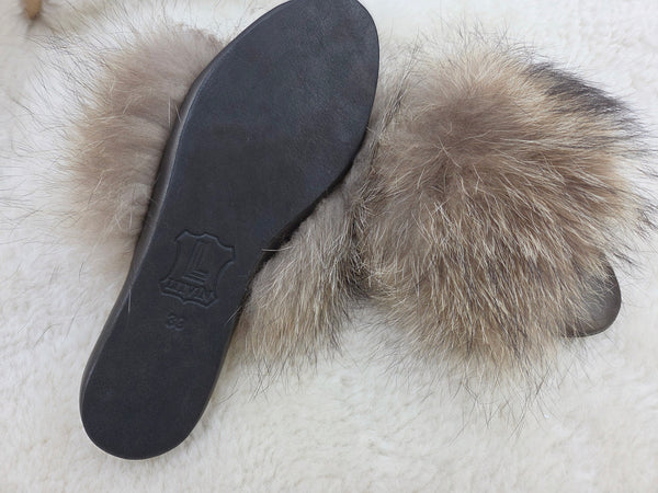 Raccoon fur slippers