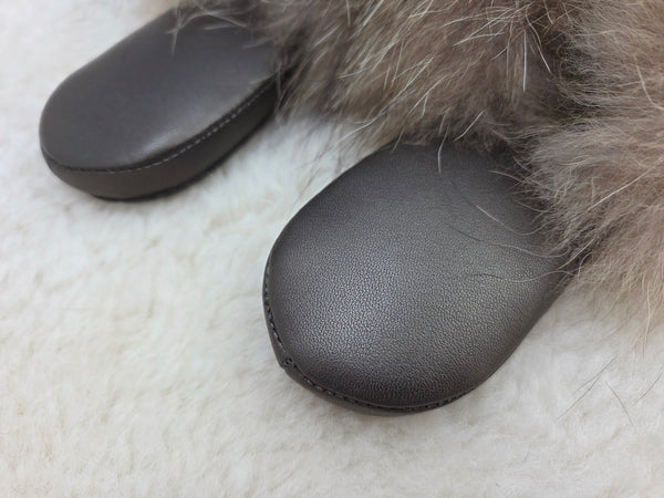 Raccoon fur slippers