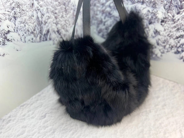 Real black fox fur bag