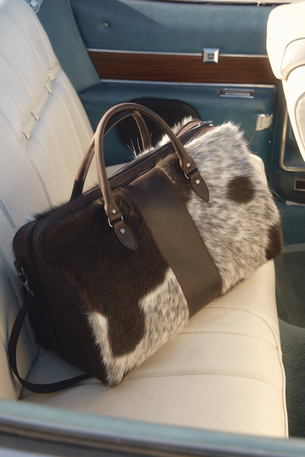 Leather fur weekender