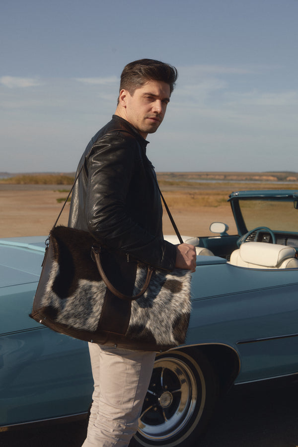 Leather fur weekender