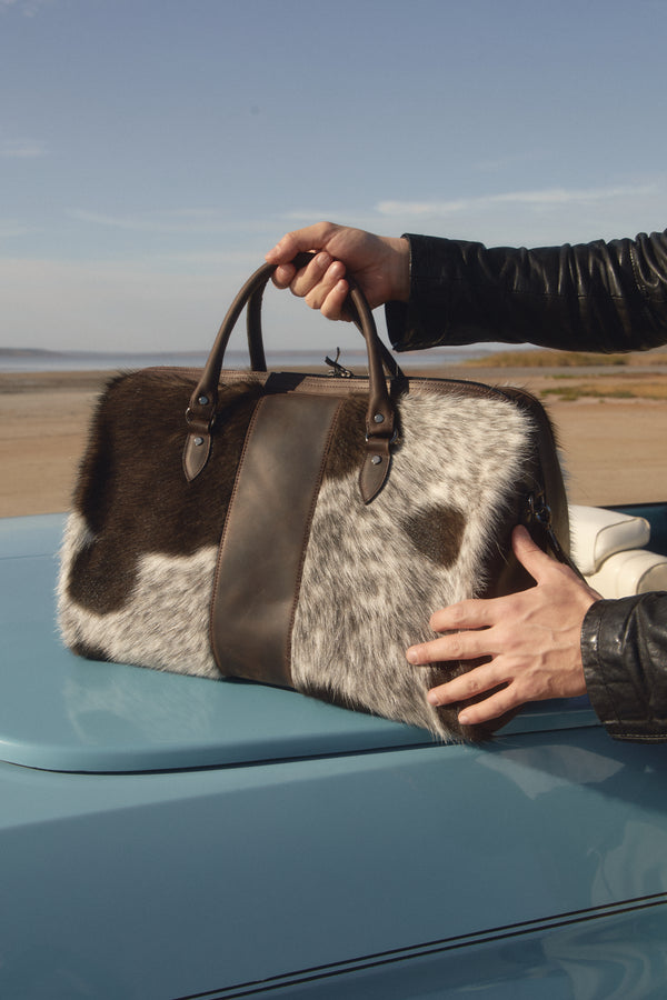 Leather fur weekender