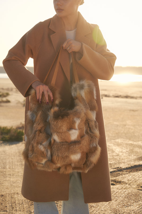 Real red fox fur shopping bag