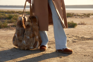Real red fox fur shopping bag