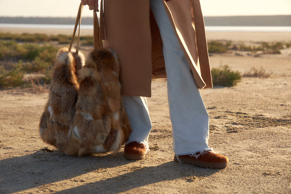 Real red fox fur shopping bag