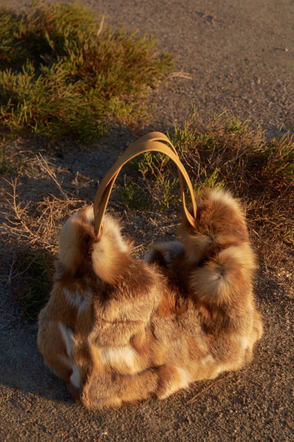 Real red fox fur shopping bag