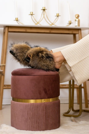 Raccoon fur slippers
