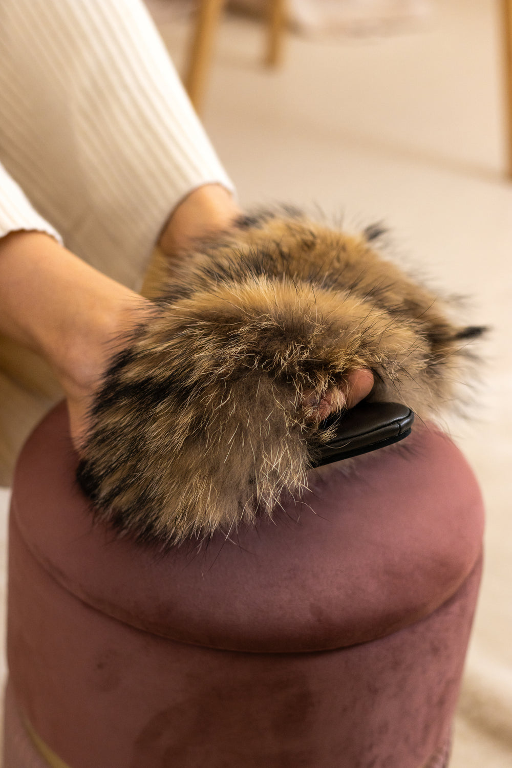 Raccoon fur slippers
