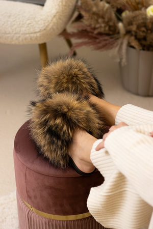 Raccoon fur slippers