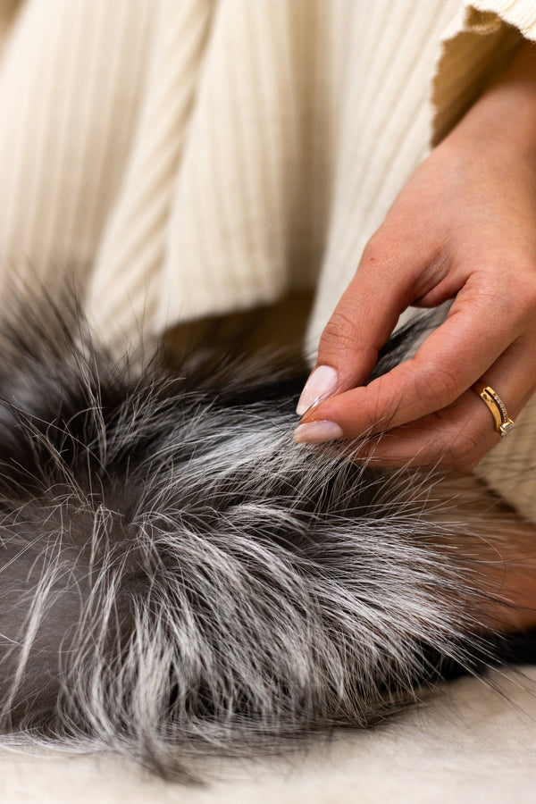 Silver fox fur slippers