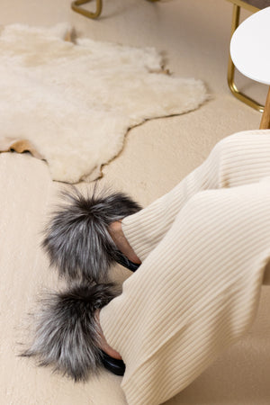 Silver fox fur slippers