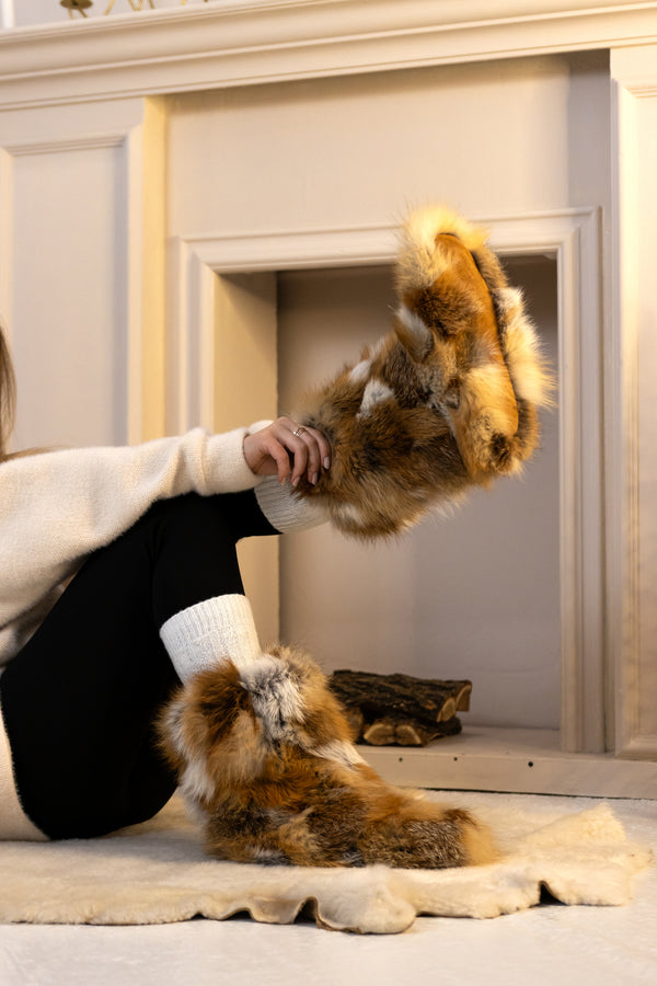 Red fox home patchwork booties