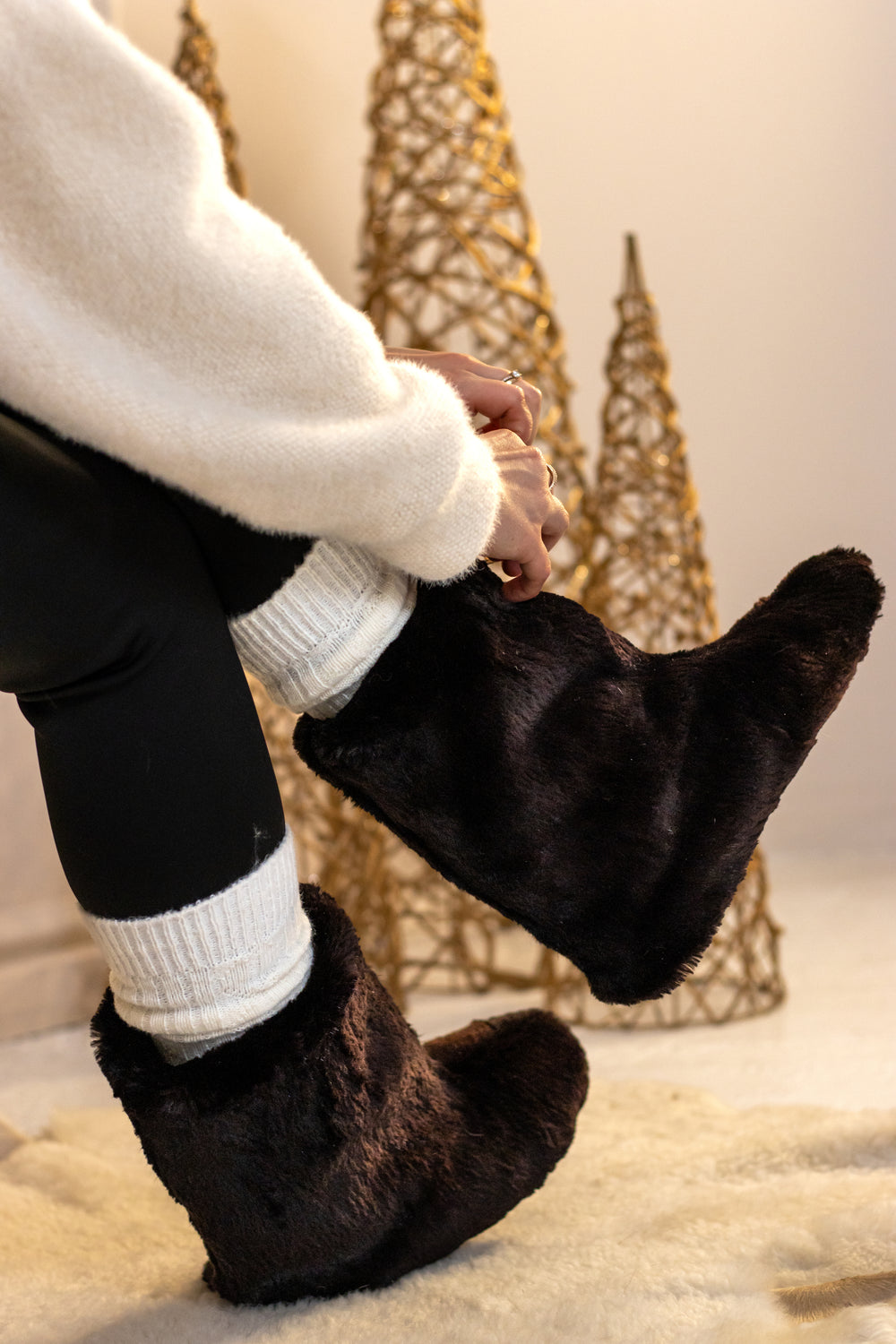 Beaver fur home booties