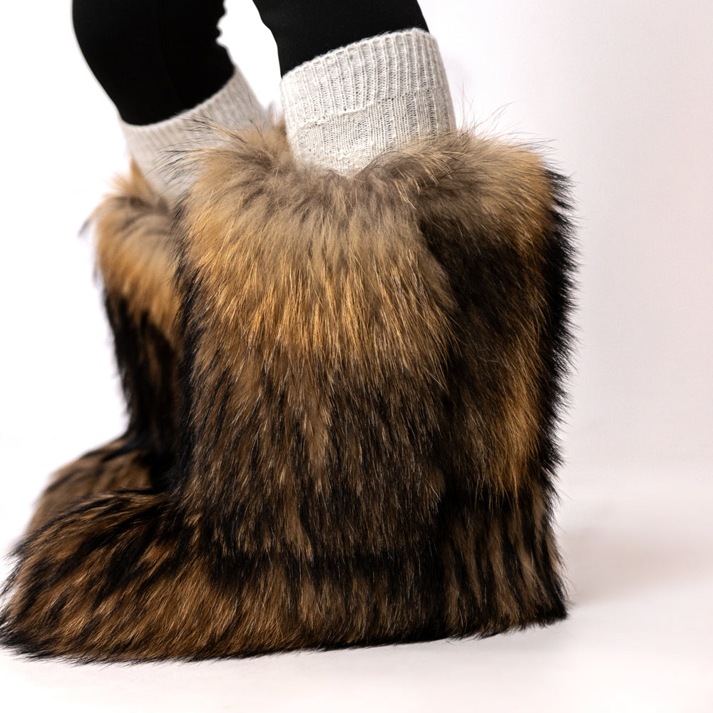 Raccoon fur boots