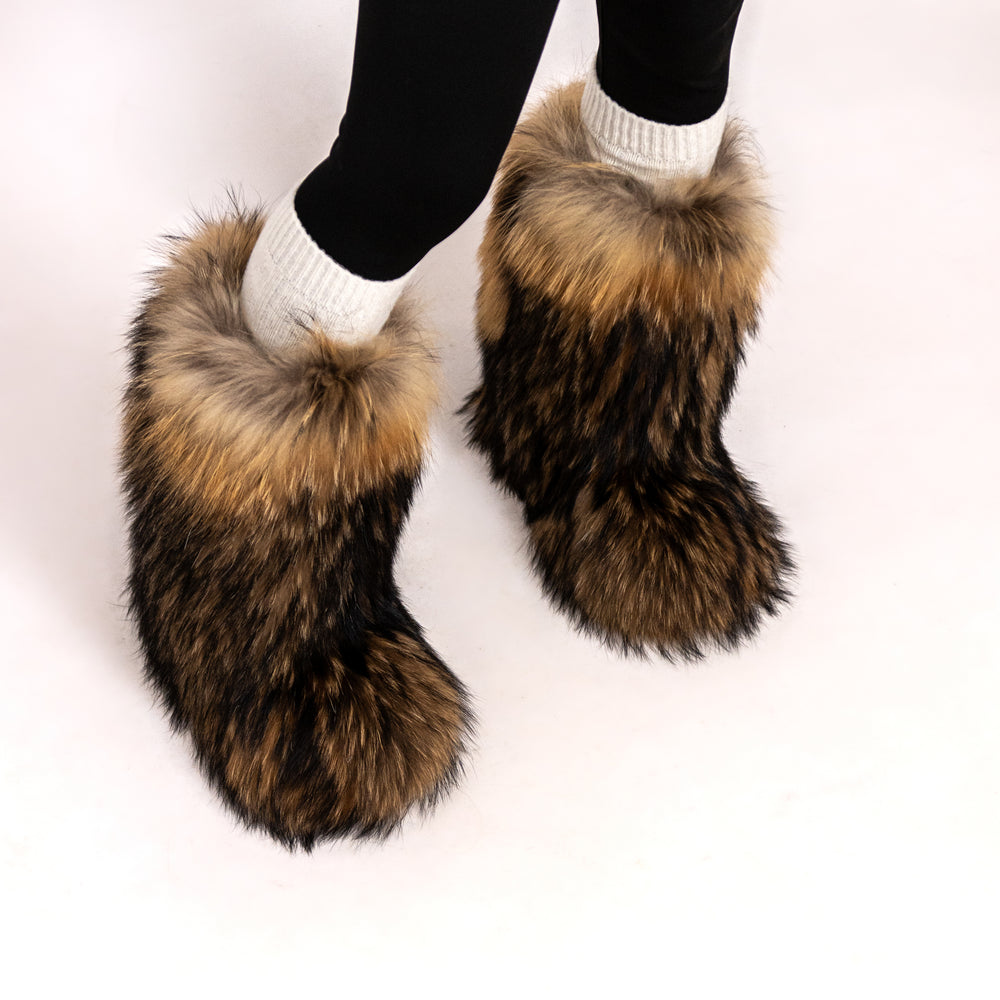 Raccoon fur boots