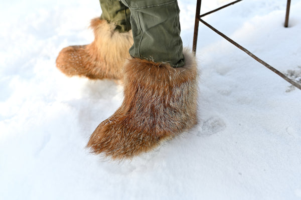 Red fox fur boots for kids