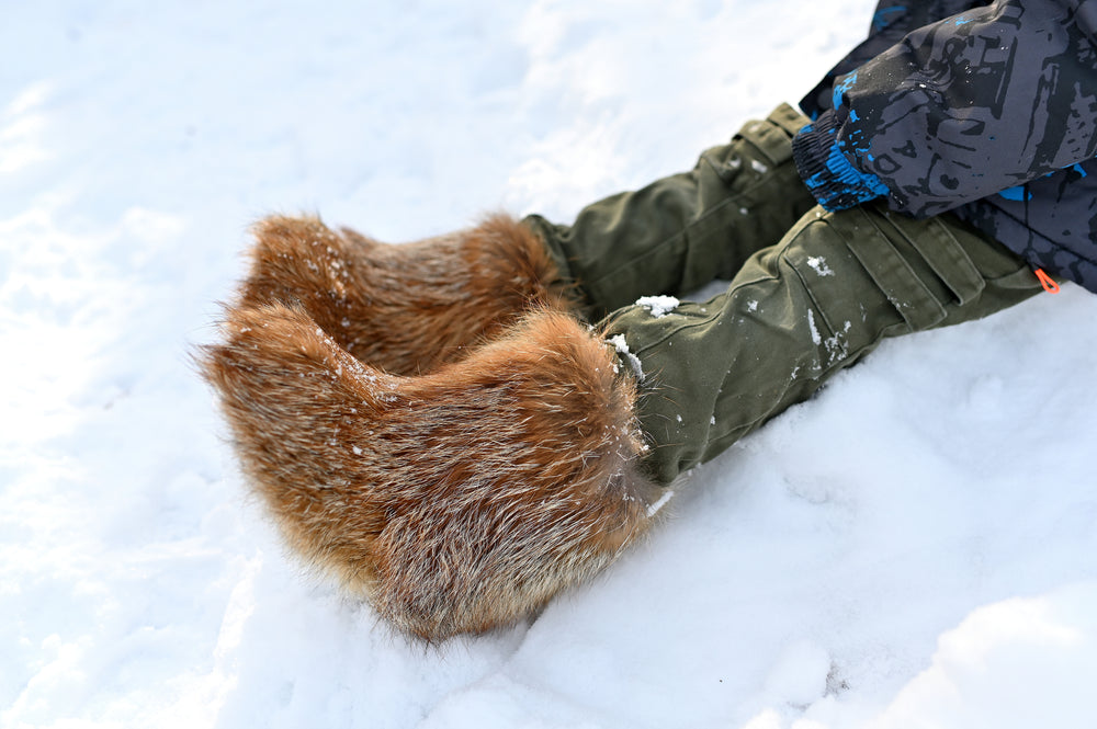 Red fox fur boots for kids