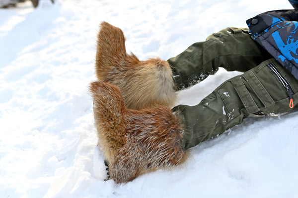 Red fox fur boots for kids
