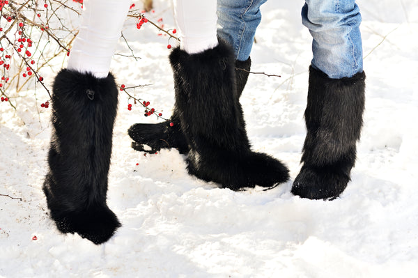 High black fox fur boots