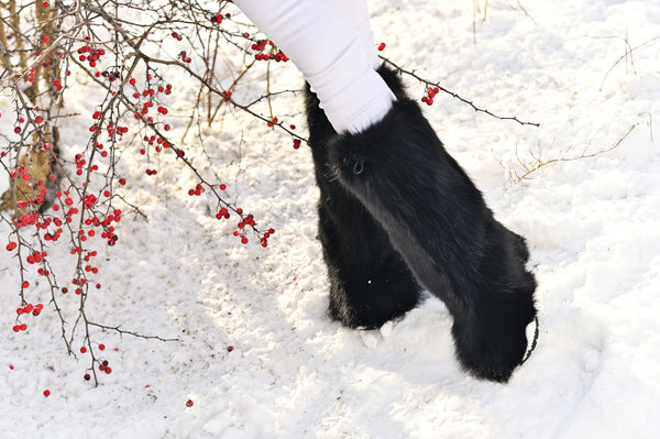High black fox fur boots