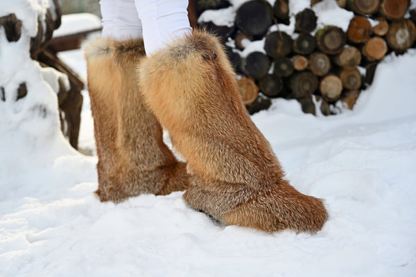 High Red fox fur boots
