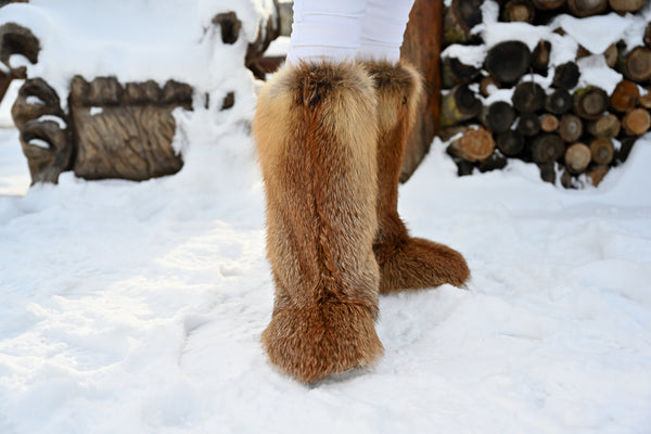 High Red fox fur boots