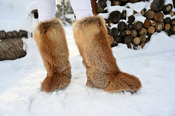 High Red fox fur boots