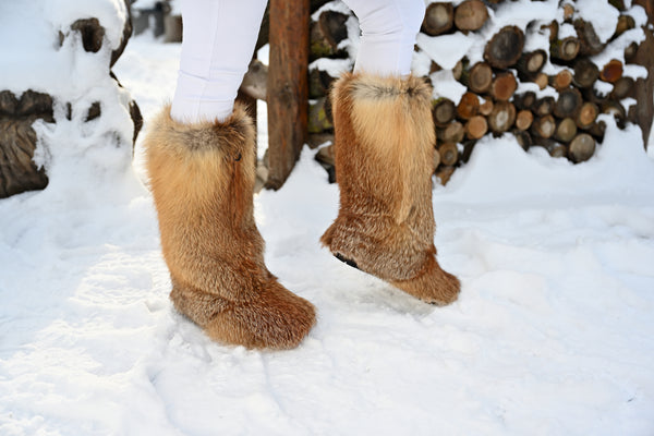 High Red fox fur boots