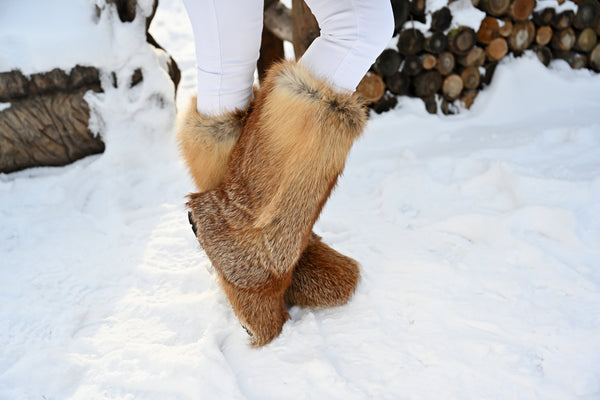 High Red fox fur boots