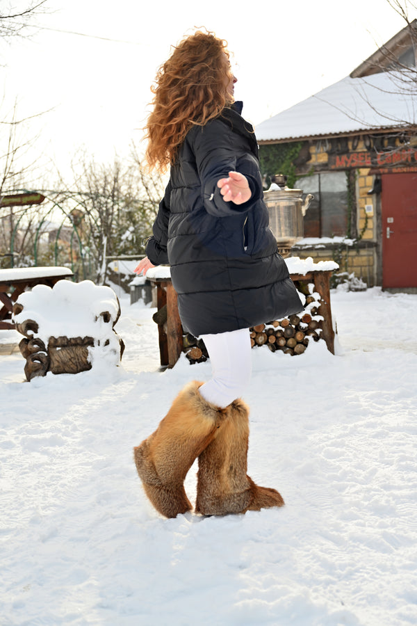 High Red fox fur boots