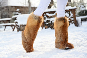 High Red fox fur boots