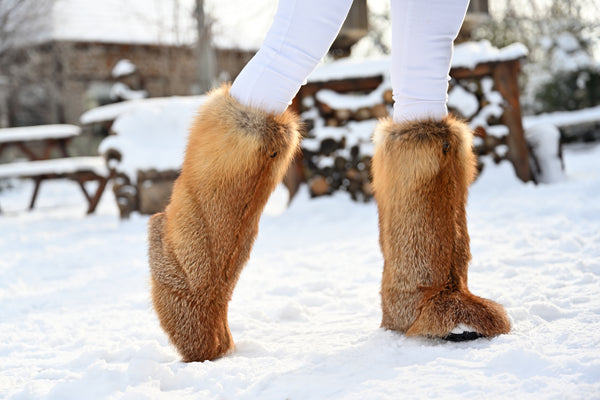 High Red fox fur boots
