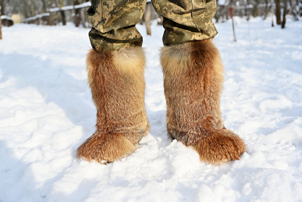 Fox and leather fur boots