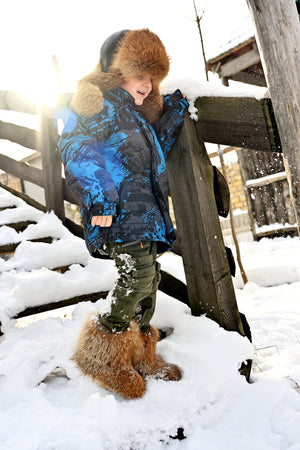 Red fox fur boots for kids