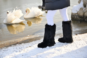 High black fox fur boots