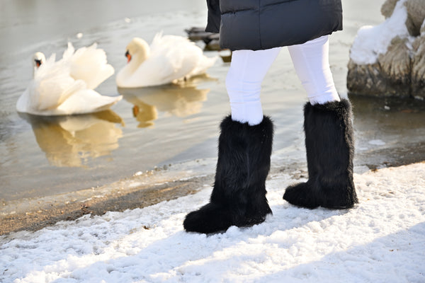 High black fox fur boots