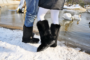 High black fox fur boots