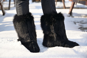 Black fox fur boots