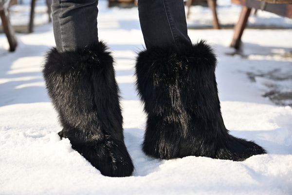 Black fox fur boots