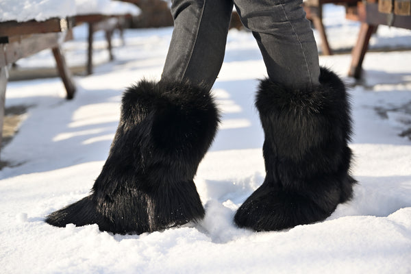 Black fox fur boots